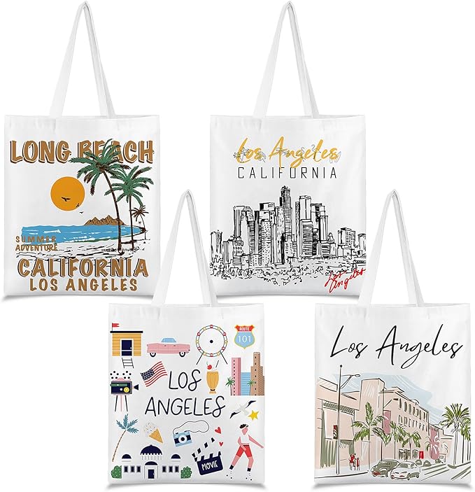 Paterr 4 Pcs City Souvenir Tote Bag-New York Chicago Seattle Los Angeles Boston San Francisco Paris Italy Las Vegas Nashville