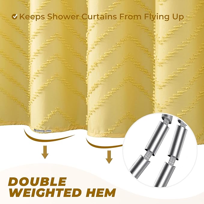 Yellow Shower Curtain Boho Farmhouse Shower Curtain 72 x 72 Tufted Chevron Textured Minimalist Shower Curtains for Bathroom
