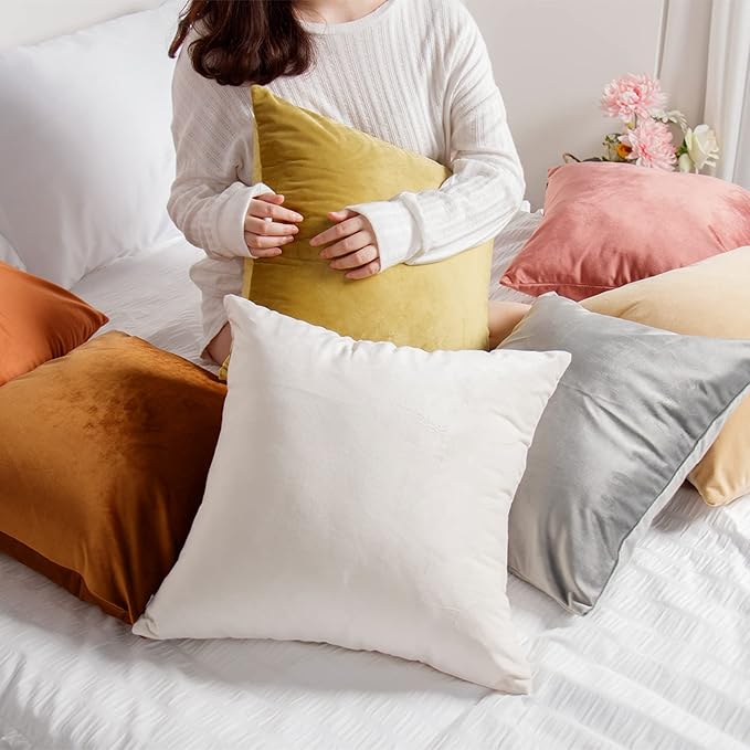 lifein 18x18 Throw Pillow Cover Set of 2, Boho Square Pillow Cover,Farmhouse Decorative Pillowcase,Pillow Case for Couch,Sofa,Bed,Chair,Room,Home Decor,Christmas(18x18in,Cream/White)