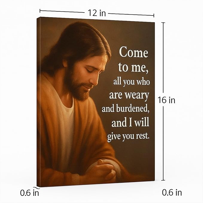 DoawBang Jesus Wall Art Canvas – “Come to Me” Matthew 11:28 Scripture – 12x16 inch Inspirational Christian Decor for Prayer Room, Home, or Office