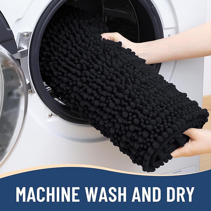 Arotive Luxury Chenille Bathroom Rug Mat, Extra Soft Thick Absorbent Shaggy Bath Rugs, Non-Slip Machine Wash Dry, Plush Bath Mats for Bathroom, Shower and Tub, 40x32, Black