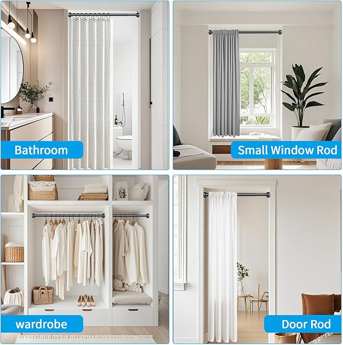 YNL Tension Shower Curtain Rod 34-66 Inch, Adjustable Spring Tension Curtain Rod No Drilling, Non-Slip, Never Rust, Stainless Steel, for Small Window Laundry Door Entryway, Matte Black