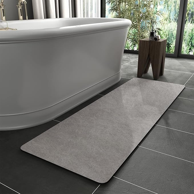MontVoo -Bath Mat Rug-Rubber Backing Non Slip Quick Dry Absorbent Thin Bathroom Rugs Fit Under Door-Faux Suede Surface Bathroom Floor Mats-Shower Rug for in Front of Bathtub Shower Gray 24"X70"