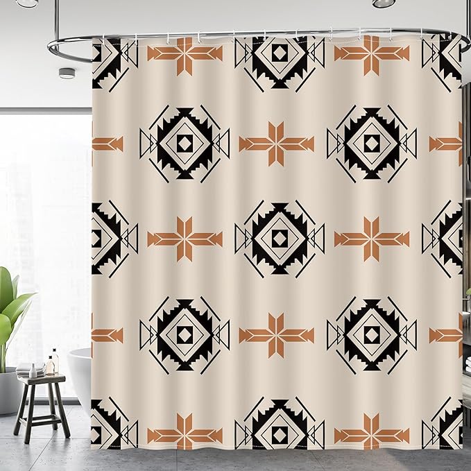Aimego Western Aztec Shower Curtain - Boho Chic Geometric Southwest Ethnic Tribal Vintage Country Farmhouse Fabric Cloth Bath Shower Curtains Set with 12 Hooks for Bathroom Decor Accessories, 72"x72"