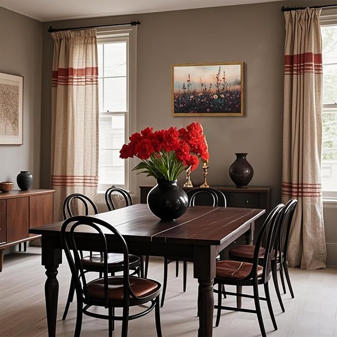 Vintage Flower Wall Art, Dark Floral Wall Decor Painting, Framed 3D Textured Hand Drawn Sandstone Farmhouse Landscape Pictures Artwork for Living Room Bedroom 12x16 inch Wood Frame