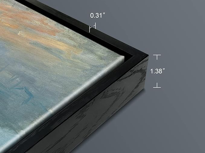 Wieco Art Framed Art Impression Sunrise Canvas Prints of Claude Monet Famous Paintings Reproduction Seascape Artwork Pictures on Canvas Wall Art for Home Decorations Black