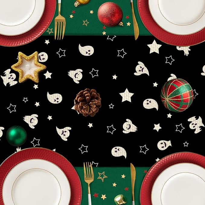 Halloween Table Runner Burlap Kitchen Dining Linen Table Decoration for Indoor Outdoor Home Party Dinner 13x72 Inch