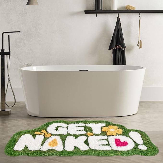 Get Naked Bath Rug, Fun Bathroom Rug,Green Bath Rugs Long Bath Mat Funny Bathroom Non Slip Microfiber Plush Cool Mat for Washable Absorbent Bathtub,Bedroom and Shower 20"x40"