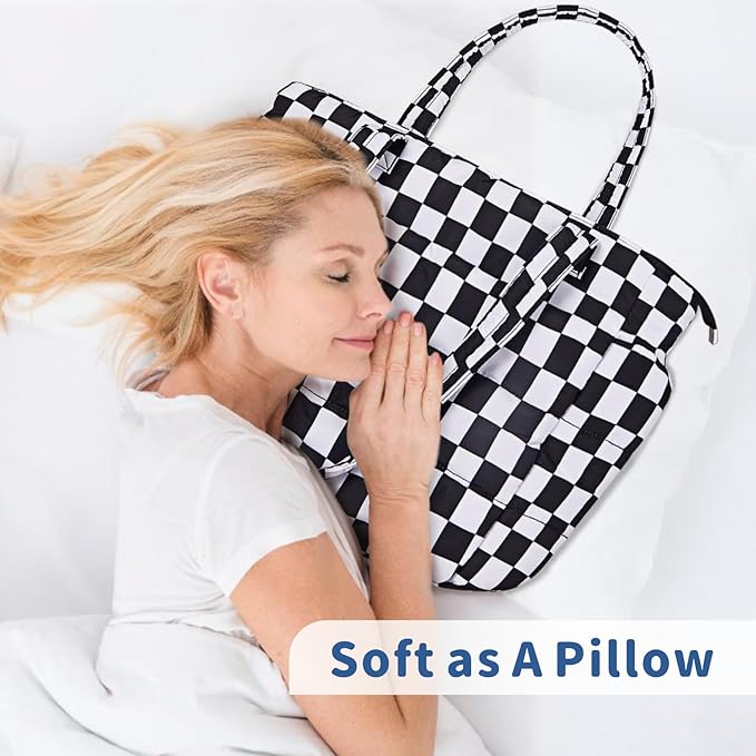 TOPDesign Puffer Tote Bag for Women, Lightweight Puffy Handbag with Compartments, Quilted Shoulder Bag for Work, Travel, Gym