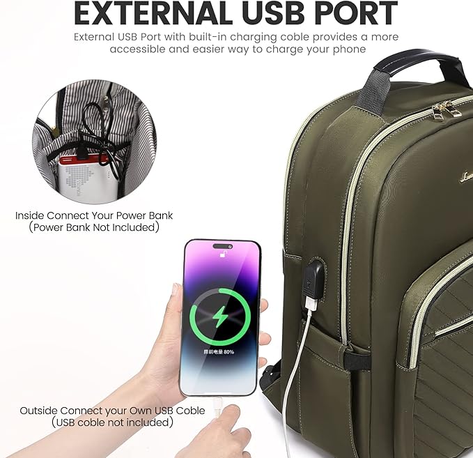 LOVEVOOK Laptop Backpack for Women 15.6 inch,Cute Womens Travel Backpack Purse,Professional Laptop Computer Bag,Waterproof Work Business College Teacher Bags Carry on Backpack with USB Port,Army Green