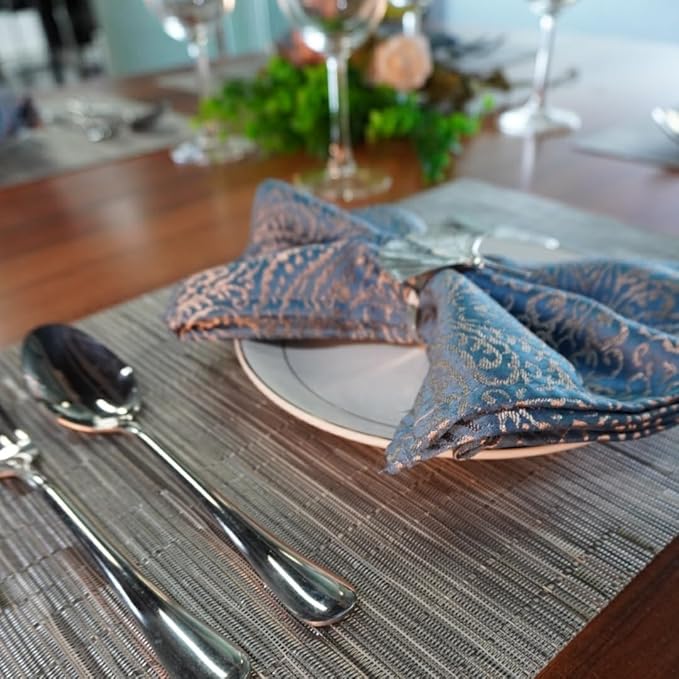 Red-A Placemats Set of 6 for Dining Table Heat-Resistant Washable Place Mats Woven Vinyl Kitchen Table Mats Easy to Clean,Silver Grey