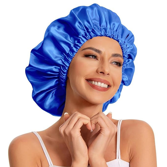 Satin Bonnet Silk Bonnet Hair Bonnet for Sleeping-Slouchy Beanie Hat Satin Sleep Cap for Women's Natural & Curly Hair(Royal Blue)