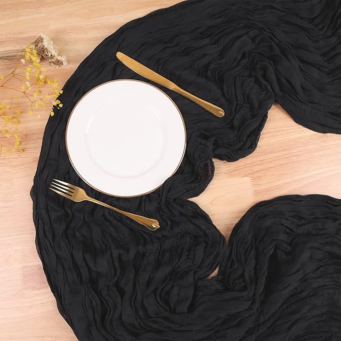 13.3FT Cheesecloth Table Runner Cheese Cloth Black Boho Table Runner Rustic Gauze Wedding Dining Table Decorations for Baby Shower Event Holiday Birthday Party Decorations