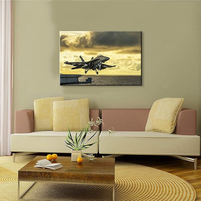 Airplane Canvas Wall Art Vintage Airplane Decor USA Military Fighter Airplane Wall Art Vintage Fighter Plane Picture Wall Art Jet Aircraft Room Decorations for Home Ready to Hang (28''H x 40''W)