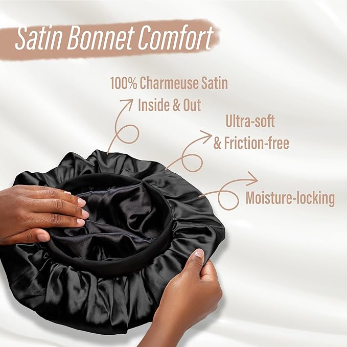 Satin Bonnet Adjustable Sleeping Silk Bonnet Black Women Men Double Layer Satin Silk Sleep Cap Hair Wrap Large Curly Hair