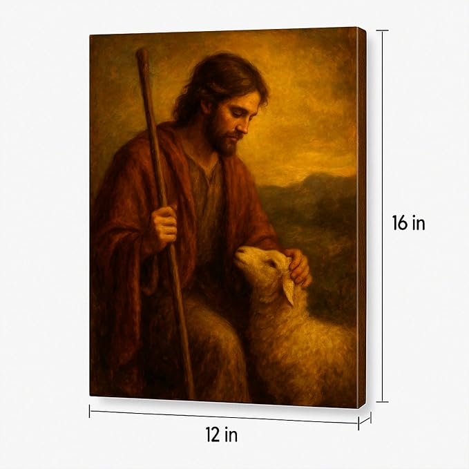 DoawBang Jesus the Good Shepherd Canvas Wall Art – 12x16” Vintage Christian Decor – Rustic Religious Artwork on Stretched Wood Frame – Faith-Based Home or Church Display – No Scripture Verses