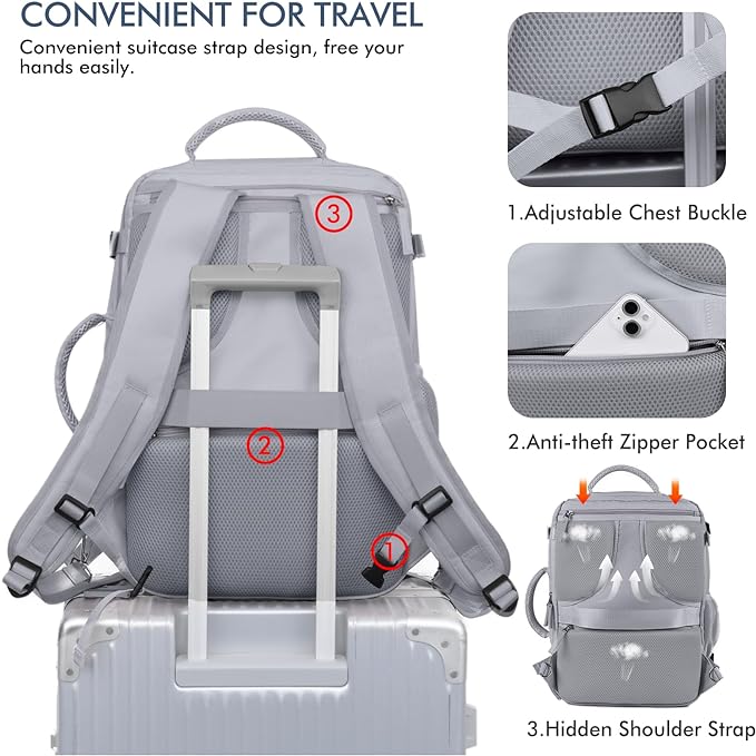 Beraliy Large Travel Backpack, Ailrline Approved Personal Item Bag, 17.3 Inch Laptop Backpack, 40L Carry On Travel Bag, Hiking Backpack, Casual Backpack, Dark Grey