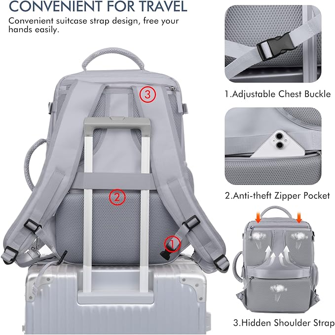 Beraliy Large Travel Backpack, Airline Approved Carry On Backpack, 16 Laptop Backpack,Waterproof Personal Item Bag, Business Hiking Weekender Overnight Bag, Dark Gray