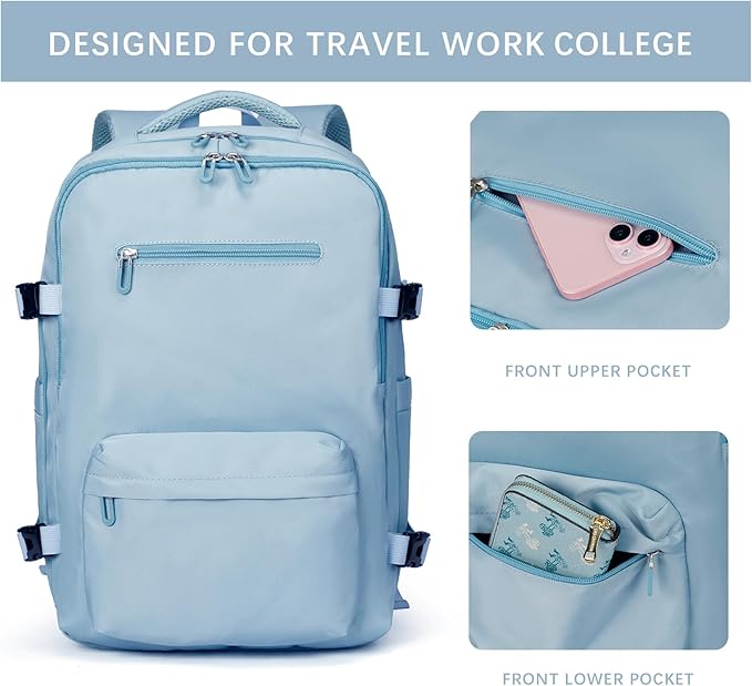 SHRRADOO Travel Laptops Backpack for Women Men, Casual Work Bag 17inch High School College Backpack Airline Approved Backpack for Hiking Business (Light Blue)