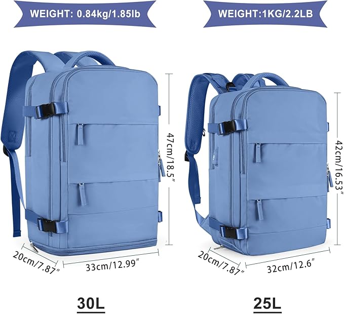 coowoz Large Travel Backpack For Women Men,Carry On Backpack Flight Approved,Hiking Backpack Outdoor Rucksack Casual Daypack Fit 15.6 Inch Laptop Shoes Compartment (Sky Blue L)