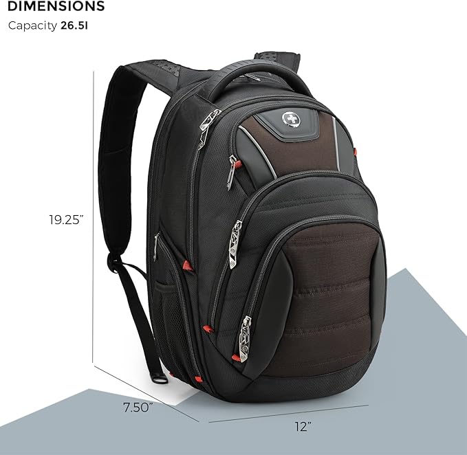 Swissdigital Design Men's Laptop Backpack for Man，Large Capacity Business Travel Backpack Black/Brown