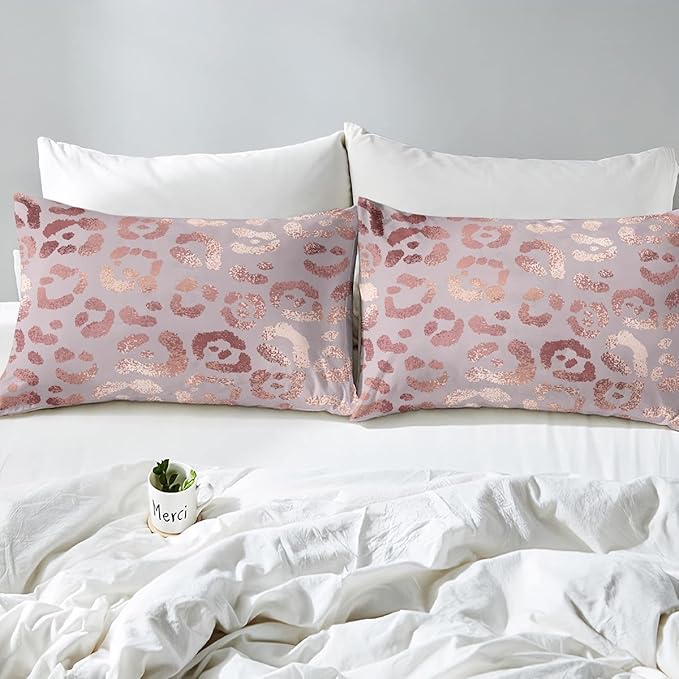 Pink Leopard Duvet Cover Set King for Women Men Pink Glitter Bedding Set Marble Abstract Art Comforter Cover Cheetah Skin Pattern Bedspread Cover with 2 Pillow Shams Quilt Cover 3 Pcs(No Comforter)
