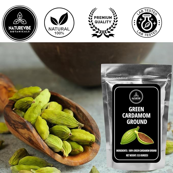 Naturevibe Botanicals Green Cardamom Ground (Elaichi Powder), 3.5 ounces | Non-GMO and Gluten Free | Helps Digestion | Indian Spice