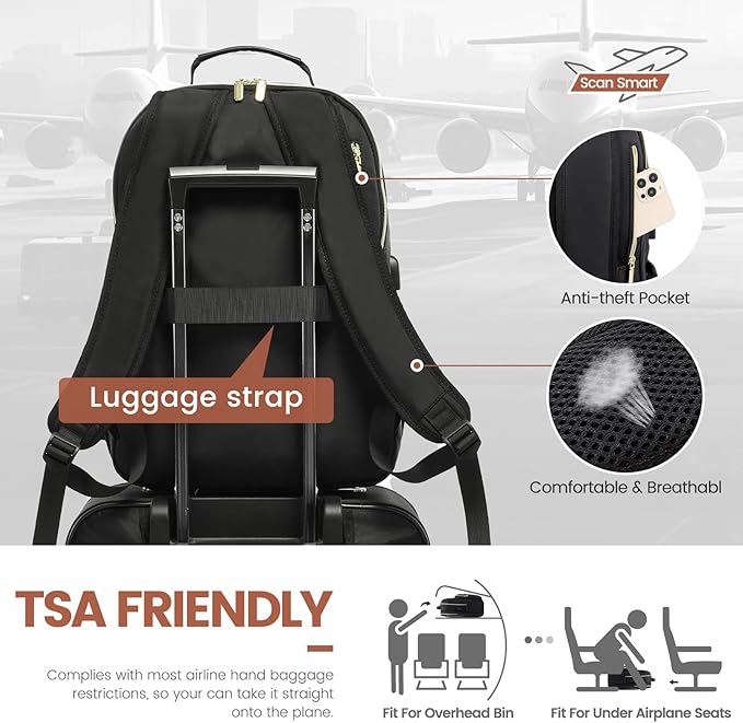 LOVEVOOK Laptop Backpack for Women 18.4 inch,Cute Womens Travel Backpack Purse,Professional Laptop Computer Bag,Waterproof Work Business College Teacher Bags Carry on Backpack with USB Port,Black