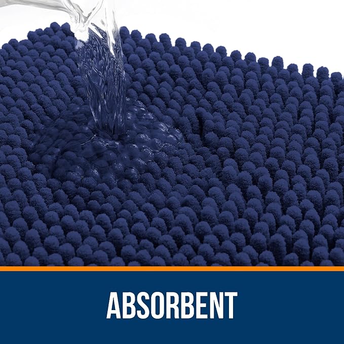OLANLY Bathroom Rugs 36x24, Extra Soft Absorbent Chenille Bath Rugs, Rubber Backing Quick Dry, Machine Washable Bath Mats for Bathroom Floor, Tub and Shower, Home Decor Accessories, Twilight Sapphire