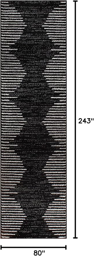 Rugshop Bohemian Stripe Stain Resistant High Traffic Living Room Kitchen Bedroom Dining Home Office Runner Rug 2'7" x 8' Black