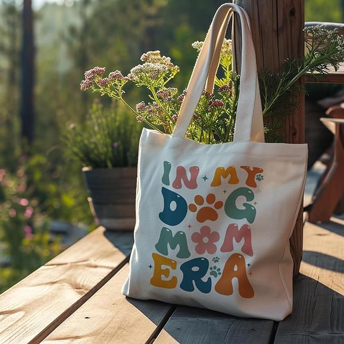 Dog Mom Canvas Tote Bags - Reusable Grocery Bags for Shopping, Funny Dog Lover Gifts for Women