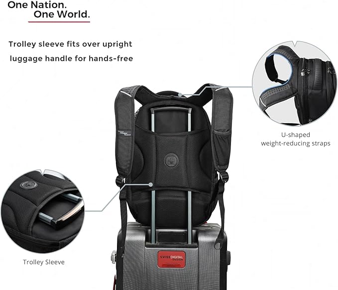 Swissdigital Design Men's Laptop Backpack for College and Business Travel with Integrated USB Charging Port and RFID Protection Fits Laptops up to 15.6 in, Black | J14-BR
