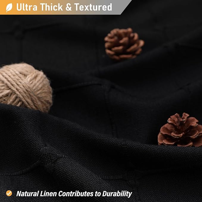 BTTN Boho Shower Stall Curtain - 36x72 Narrow Linen Ultra Thick Tassel Fabric Shower Curtain Set with 6 Plastic Hooks, Half Modern Farmhouse Country Weighted Shower Curtains for Bathroom - Black