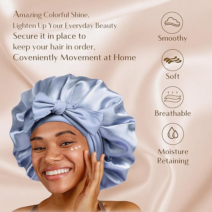 YANIBEST Silk Bonnet for Sleeping Women Satin Bonnet Double Layer Satin Lined Hair Bonnet with Tie Band Curly Hair