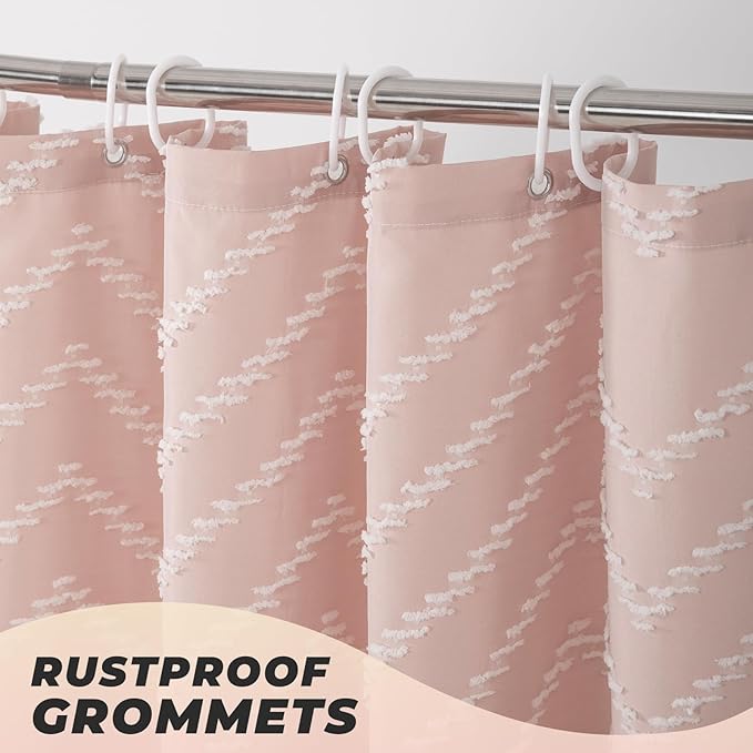 Extra Long Blush Pink Boho Shower Curtain Cute Shower Curtain Textured Tufted Chevron Striped Minimalist 72 x 96 Bathroom Shower Curtains