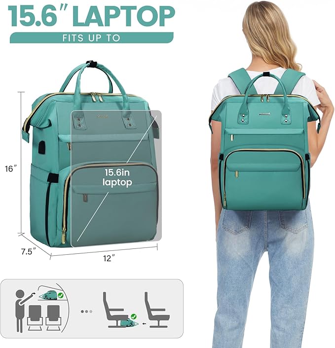 LOVEVOOK Laptop Backpack for Women,15.6 Inch Professional Womens Travel Backpack Purse Computer Laptop Bag Nurse Teacher Backpack,Waterproof College Work Bag Carry on Backpack with USB Port,Mint Green