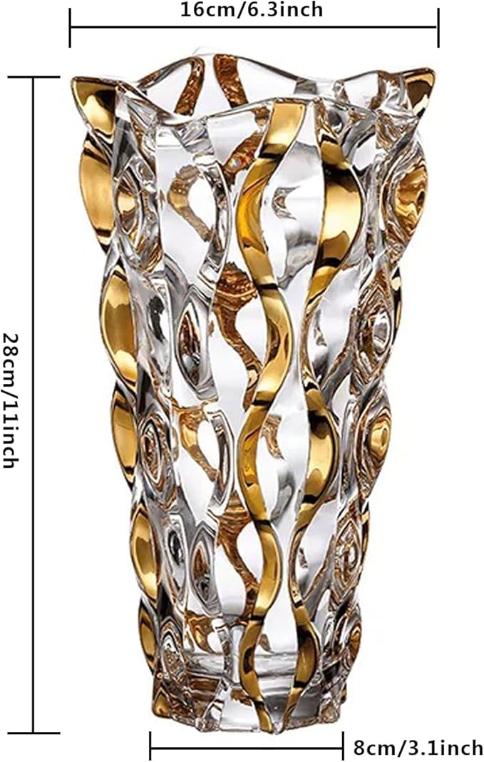 Hand Painted Gold Vase 11" Tall,Flower Vase Decor for Home Dining Table Living Room,Office Wedding Holiday Party,Handmade Decorative Flower Vase.