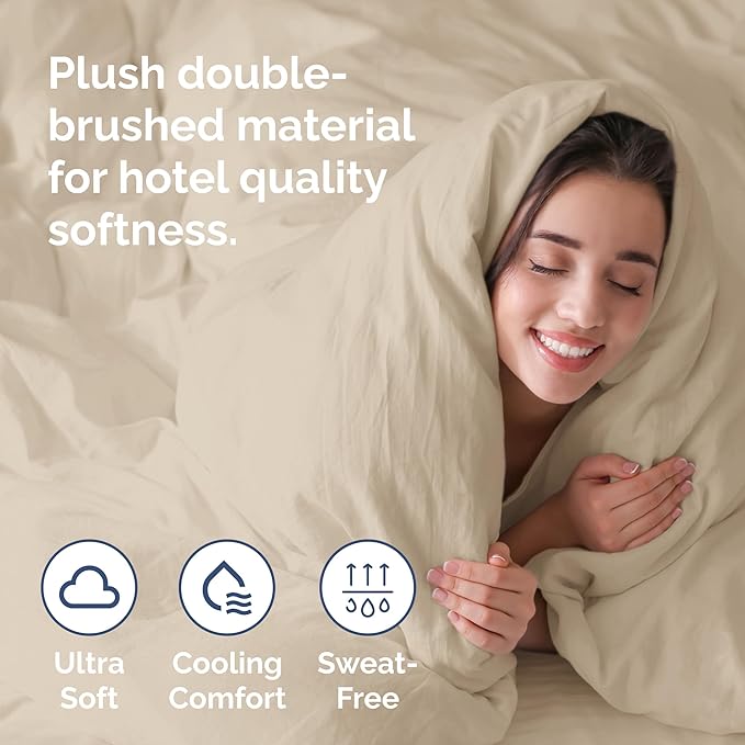 Duvet Cover King Size Set - Extra Soft King Size Duvet Cover 104 x 90 with 2 Pillow Shams - Hotel Luxury, Easy Care and Fade Free with Zipper Closures & Ties - Comfy, Breathable Bedding Set (Wheat)