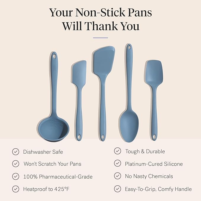 GIR: Get It Right 5-Piece Silicone Ultimate Kitchen utensils set - Ladle, Spatula, Flip, Spoon & Spoonula - Non toxic cooking utensils for Nonstick Cookware, Cooking and Baking - Red