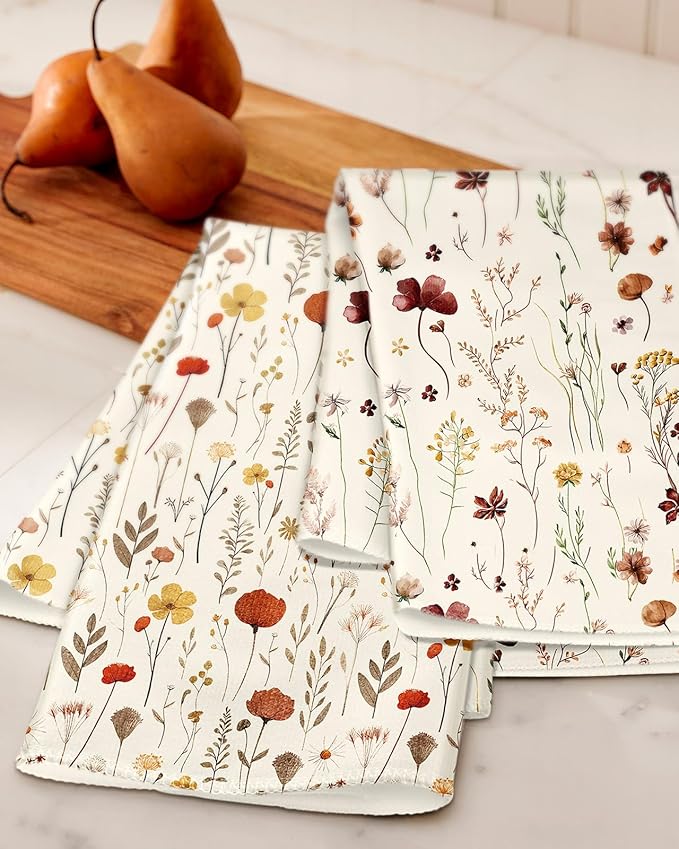 Microfiber Kitchen Towels - Set of 2 Dish Towels for Kitchen 18 x 26 Inch Home Decoration Grow Flower Cute Spring Hand Towels Soft & Absorbent Aesthetic Design