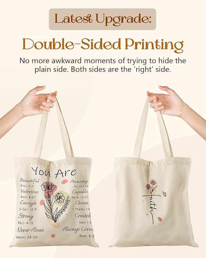 Canvas Tote Bag for Women – Aesthetic Canvas Bag with Zipper Cute Stylish Reusable Shoulder Totes for Shopping Work Daily Vacation, Purple Flower Bible