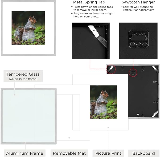 Golden State Art 12x12 Picture Frame 3 Pack - Aluminum Frames with 8x8 Removable Mats & Real Glass, Display 12x12 Posters or 8x8 Photos - Silver Gallery Wall Frames for Home Office Decor