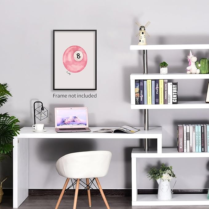 XSCQ Pink 8 Ball Wall Art Vintage Trendy Preppy Pool Ball Posters Minimalist Retro Light Pink Canvas Prints Lucky Number Painting for Girly Bedroom Dorm Wall Decor 12x16 inch Unframed