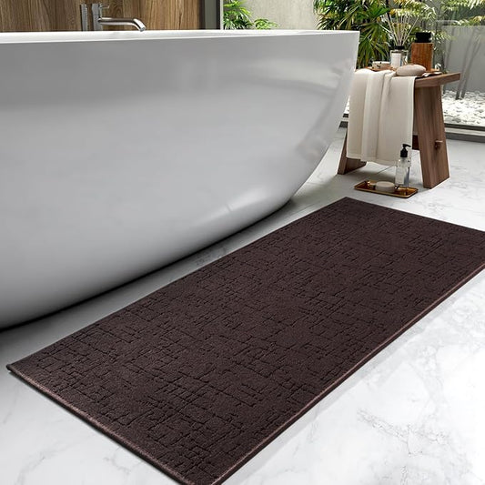 AMOAMI-Bath Mat-Absorbent Quick Dry Bathroom Floor Mats-Washable Rubber Backing Bath Mats for Bathroom Rugs Fit Under Door-Bath Rug for in Front of Sink Bathtub Shower Room, Brown 24''x48''