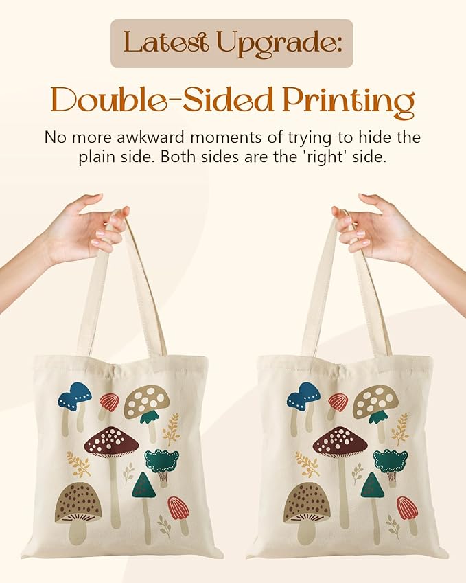 Aesthetic Tote Bag for Girls - with Magnetic Buckle and Zipper Inner Pocket for Women Lady Canvas Cotton Tote Bag