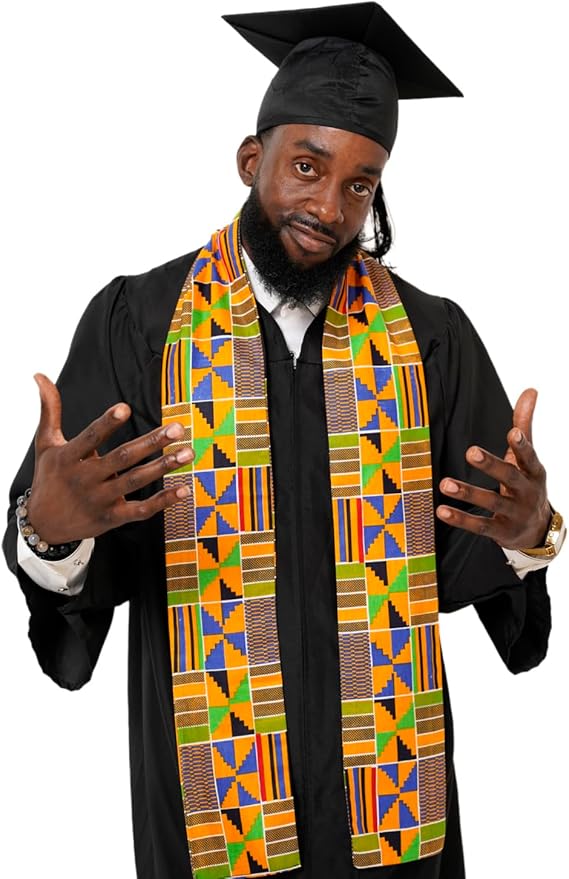 Dupsie's 1pc Kente African Print Graduation Stole, Made in Africa Black History, Festivals, Cultural, HBCU, Graduate, Schools