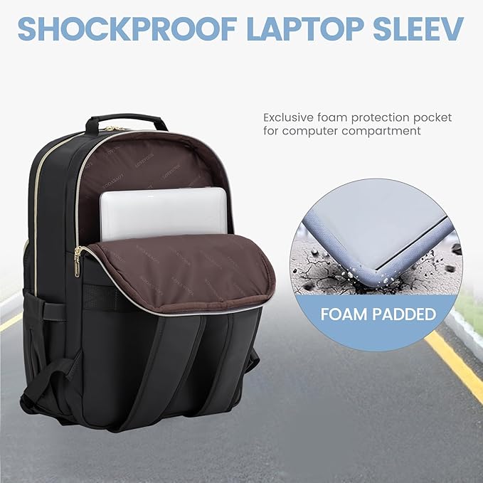 LOVEVOOK Leather Backpacks for Women,15.6 inch Leather Laptop Backpack Women Computer Backpack Laptop Bag,Stylish Quilted Travel Backpack Purse Work Bag College Teacher Backpacks with USB Port,Black