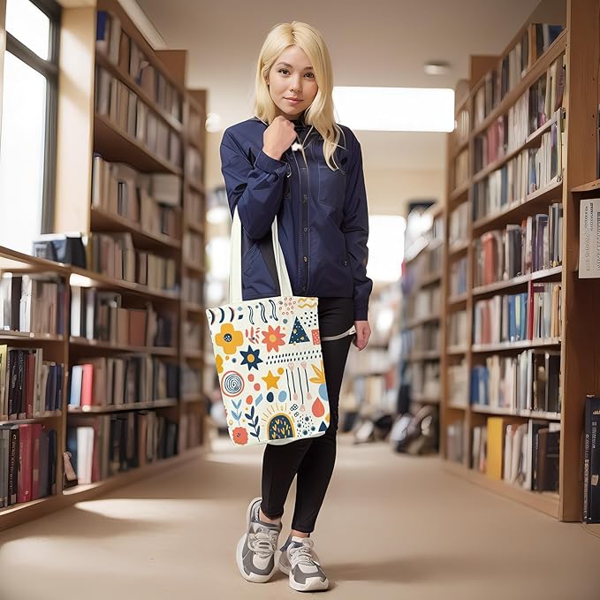 Canvas Tote Bag for Women, Aesthetic Tote Bag with Zipper Pocket for Grocery Travel Work Gift, Canvas Shopping Bag