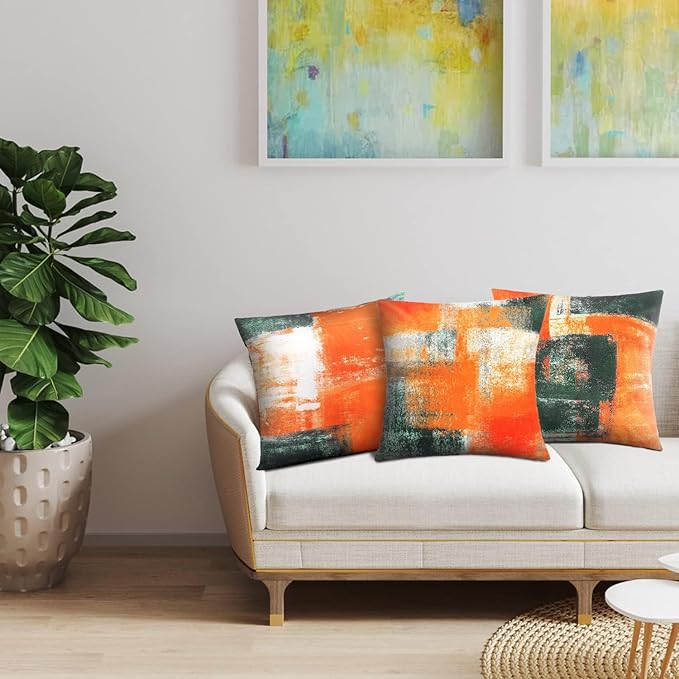 Burnt Orange Throw Pillow Covers 16x16 Set of 4 Decorative Cushion Cover Taupe Abstract Art Painting Pillow Covers for Sofa Couch Bedroom Living Room Outdoor Home Décor