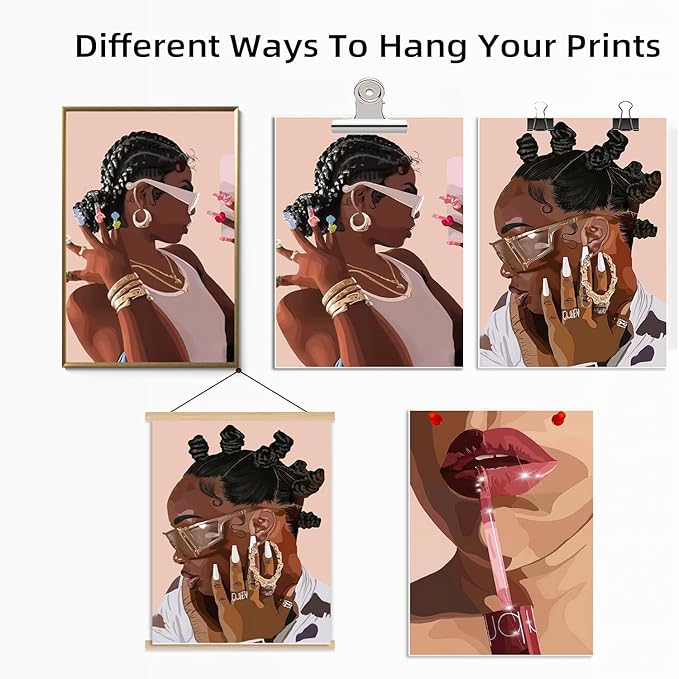 ANVOTIG African American Black Woman Posters Wall Art Set of 3 Fashion Black Girl Wall Decor Pictures Hip Hop Sunglasses Jewelry Posters Prints Paintings for Home Living Room Bedroom16x24 In Unframed